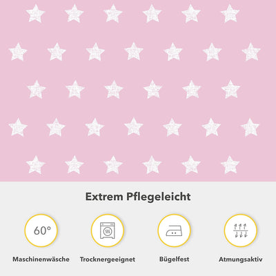 Dobnig Bettwäsche 135 x 200 Rosa Sterne - Baumwoll Bettwäsche Grau mit Sternen - Winter Bettwäsche S