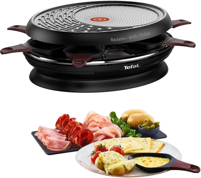 Tefal Elektrischer Raclette, Grill und Crepes maker 3in1 1050W + Ingenio Pfannenwender|8 Pfännchen,