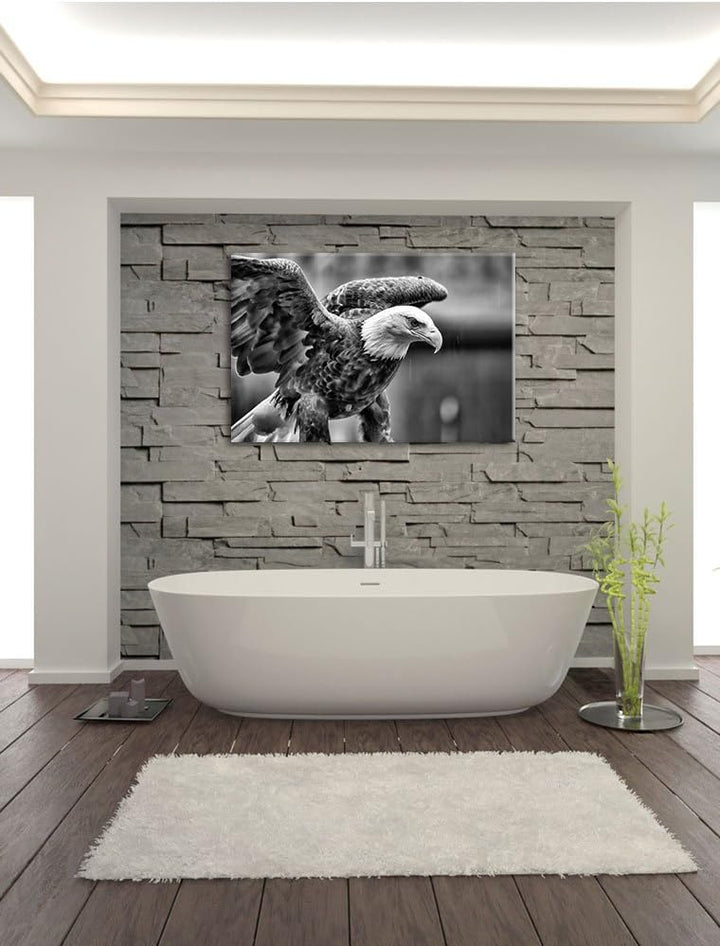Monocrome, Adler, Format: 100x70 auf Leinwand, XXL riesige Bilder fertig gerahmt mit Keilrahmen, Kun