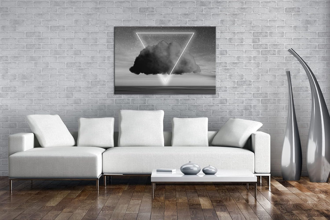 deyoli Dreieck Wolken Logo Format: 80x60 Effekt: Schwarz&Weiss als Leinwandbild, Motiv fertig gerahm