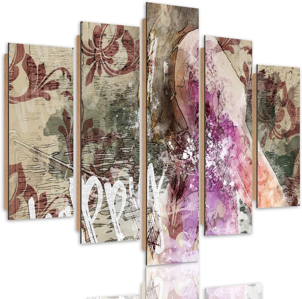 Bilder 5 Teilig Abstraktion Deco Panel Kunst Slogan Design Blumen bunt 100x70 cm Deco panel 100x70 c
