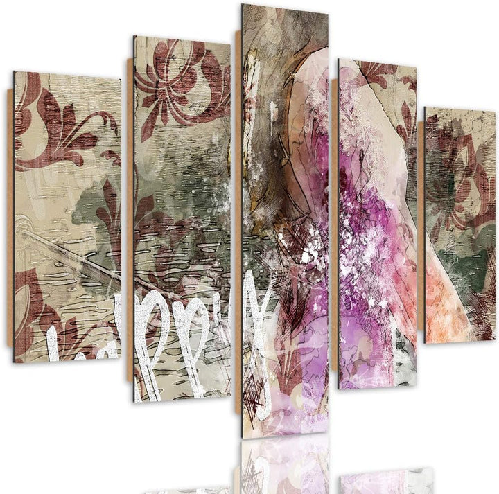Bilder 5 Teilig Abstraktion Deco Panel Kunst Slogan Design Blumen bunt 100x70 cm Deco panel 100x70 c