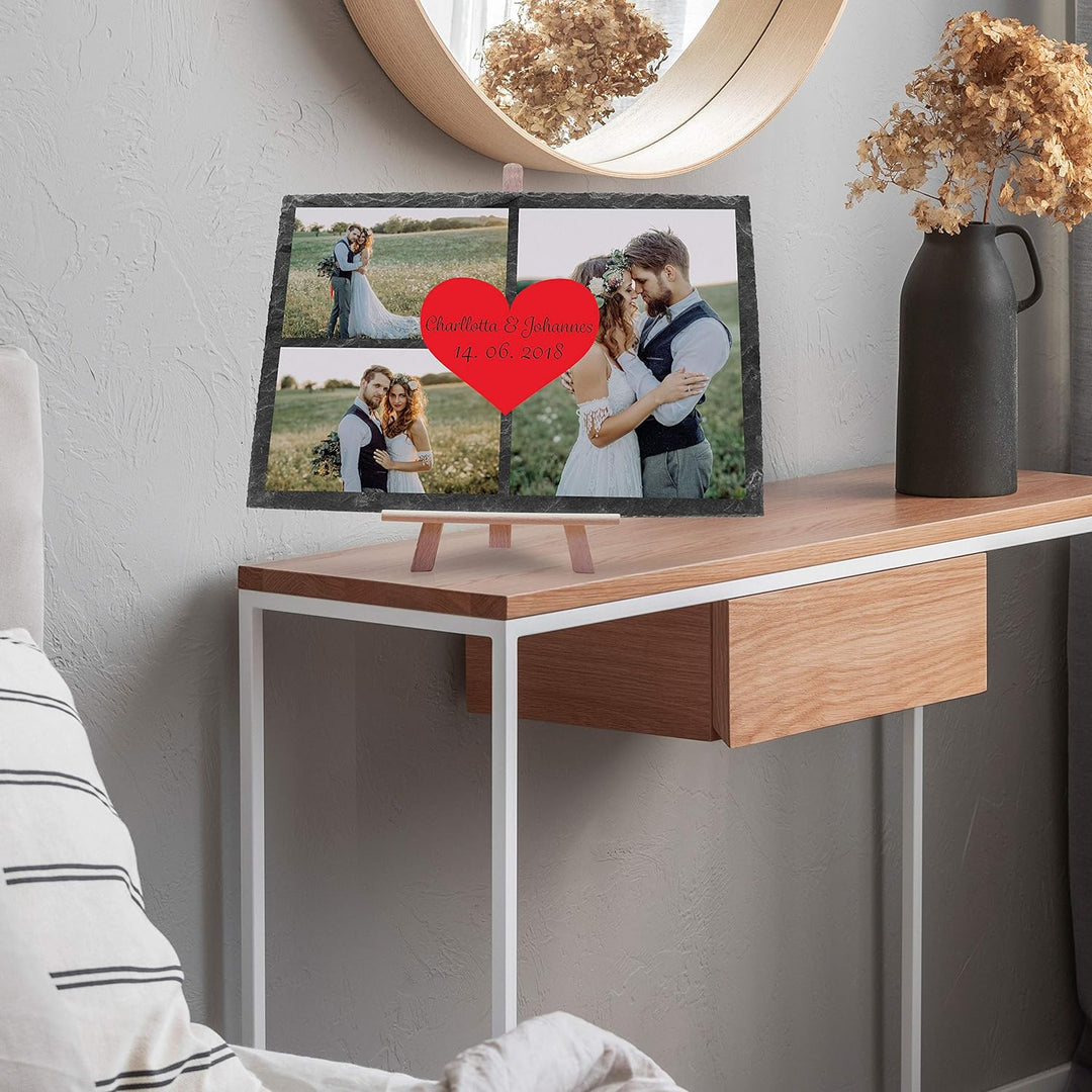 wandmotiv24 Schiefertafel Hochzeit mit Staffelei, Personalisierbar Digitaldruck Farb-Fotos + Vorname