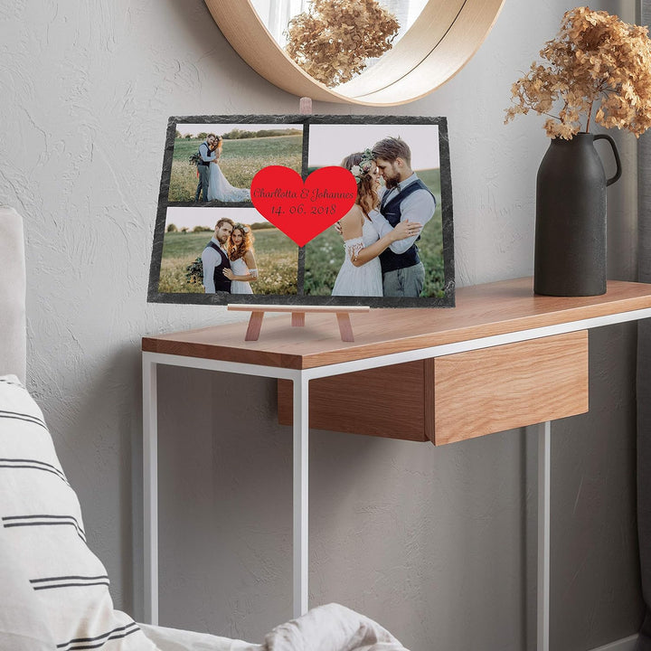 wandmotiv24 Schiefertafel Hochzeit mit Staffelei, Personalisierbar Digitaldruck Farb-Fotos + Vorname