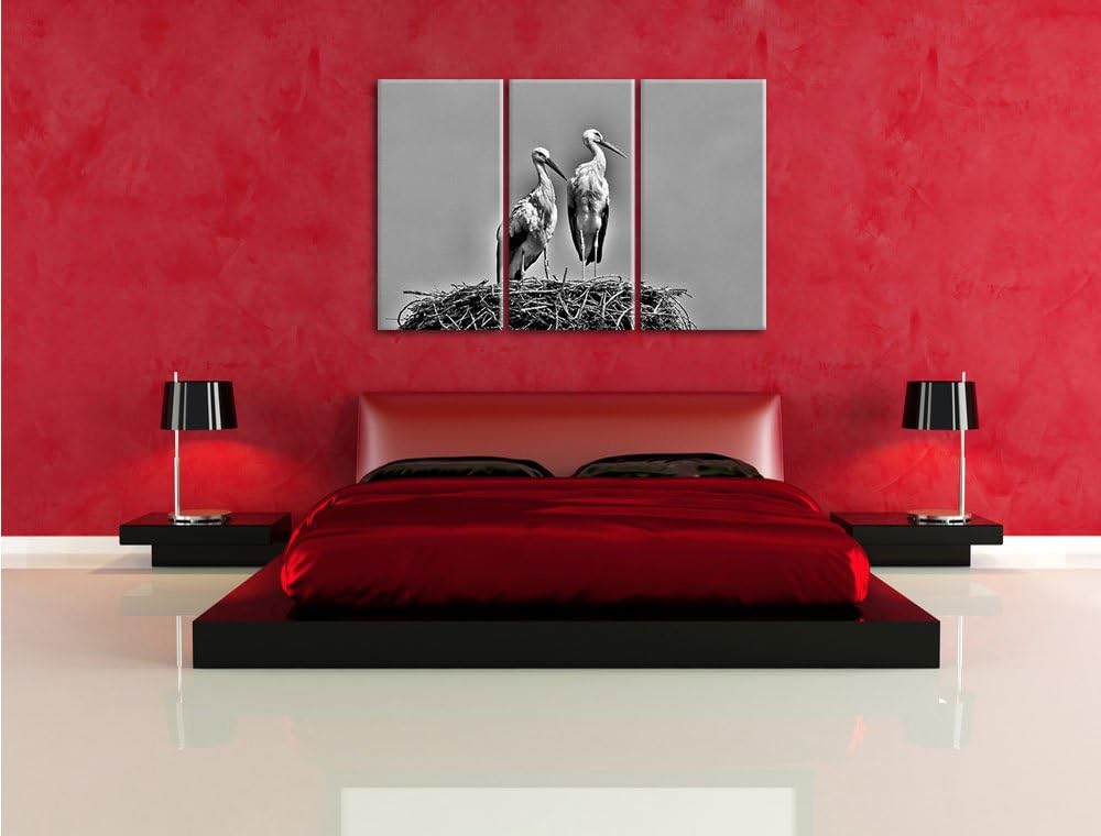 Pixxprint Zwei stolze Störche im Nest als Leinwandbild/Grösse: 3 Teilig (120x80) cm/Wandbild/Kunstdr