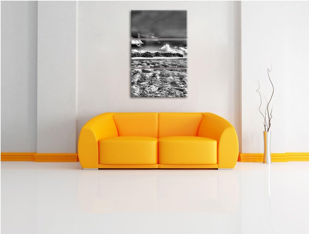 Pixxprint Monocrome, Malediven Traumstrand Blaues Meer als Leinwandbild/Grösse: 3 Teilig (120x80 cm)