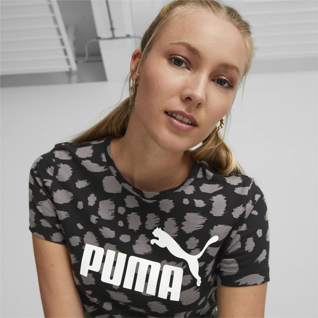 PUMA Damen Essentials+ T-Shirt mit Animal-Print M Schwarz, M Schwarz