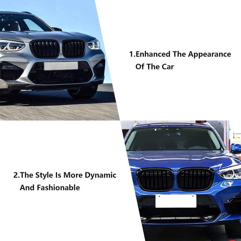 YIUBCZOQI G01 Kühlergrill für BMW X3 G01 2018-2021 X4 G02 2019-2021 Nieren Doppelsteg Sport Glanz Sc