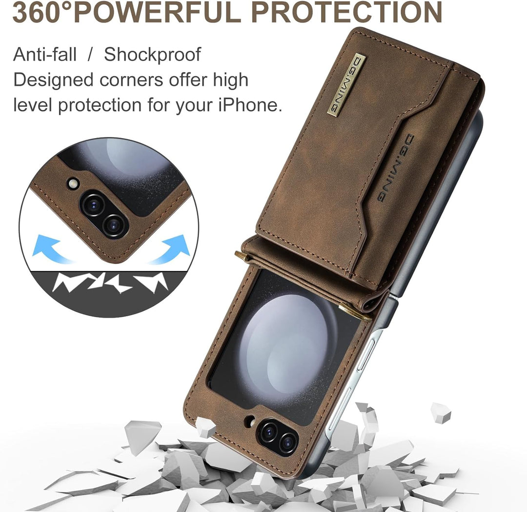 UDBKKDX Brieftasche Handyhülle für Samsung Galaxy Z Flip 5, hülle Mattes Leder mit Ständer Kameralin