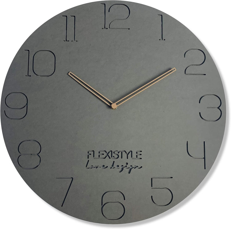 FLEXISTYLE Gross wanduhr ohne tickgeräusche ECO Grau 50cm, Wohnzimmer, Schlafzimmer, in Europa herge