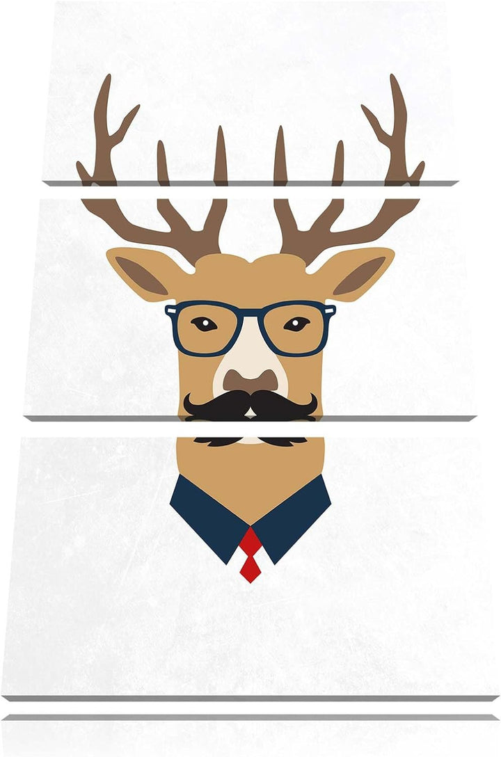 Pixxprint Hipster Hirsch weiss 3-Teiler Leinwandbild 120x80 Bild auf Leinwand