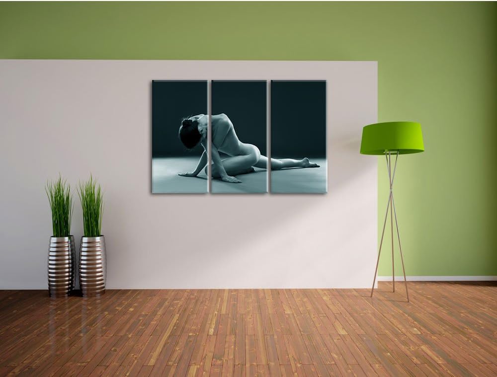 Pixxprint Schöne sexy Frau Macht Yoga als Leinwandbild/Grösse: 3 Teilig (120x80) cm/Wandbild/Kunstdr