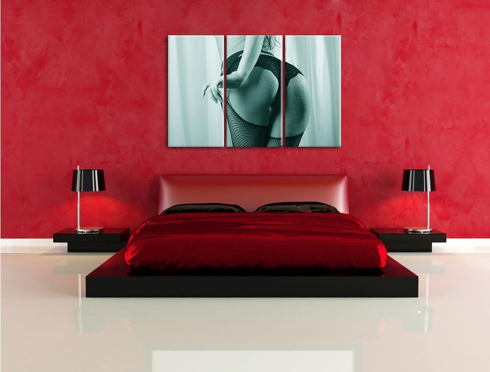 Pixxprint Frau Spitzenhöschen als Leinwandbild/Grösse: 3 Teilig (120x80 cm) cm/Wandbild/Kunstdruck/f