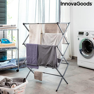 InnovaGoods Zusammenklappbarer und ausziehbarer Metall-Wäscheständer mit 3 Höhenstufen Cloxy (11 Sta