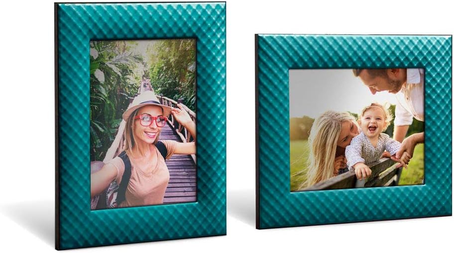 Mareli Bilderrahmen für den Tisch, Emailliertes Metall mit Geflecht Typ Netz, türkis, Adatta a Foto1