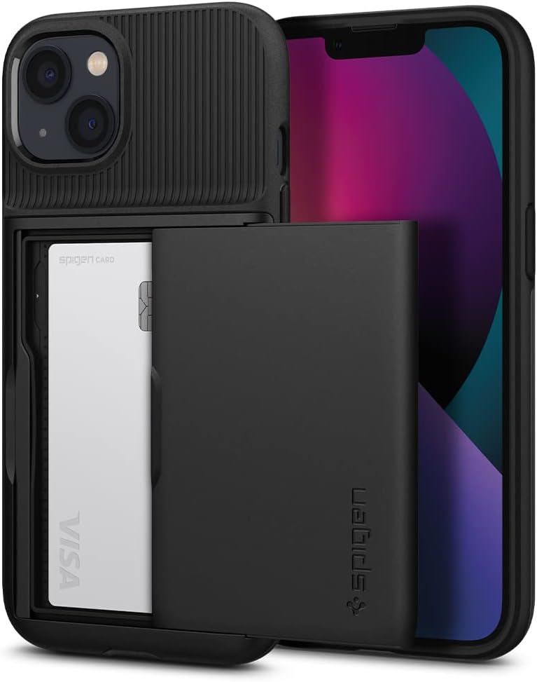 Spigen Slim Armor CS Hülle Kompatibel mit iPhone 13 Kartenfach -Schwarz, Schwarz