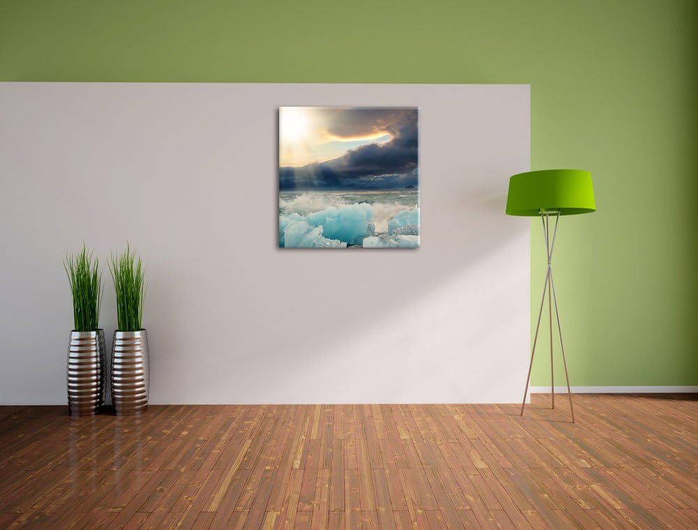 Pixxprint Blaues Polareis im Sonnenschein, Format: 70x70 auf Leinwand, 70x70