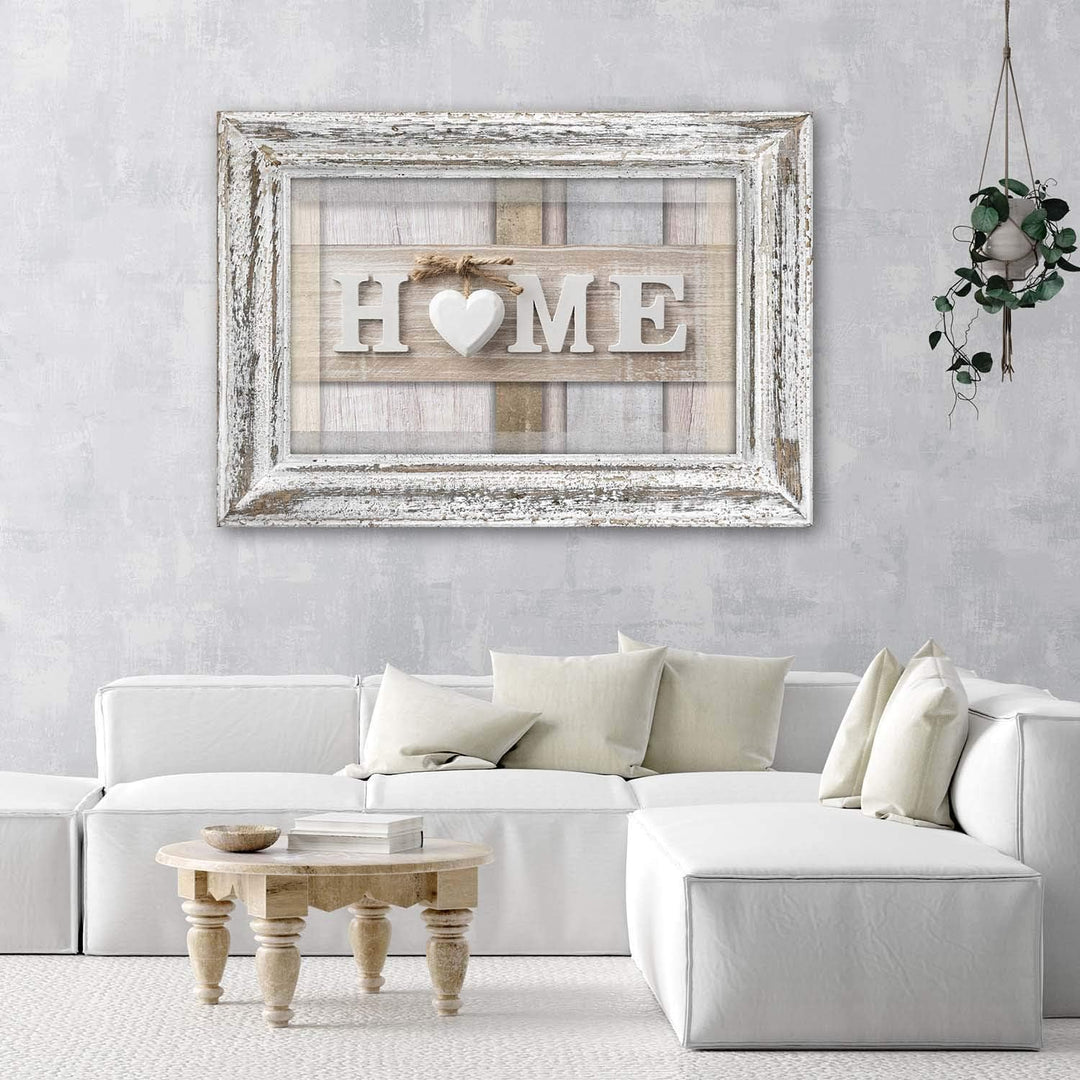 Febby Vlies Leinwandbild XXL Illusionsrahmen Herz Holz 90x60 cm Wandbild Kunst Bilder Schlafzimmer D