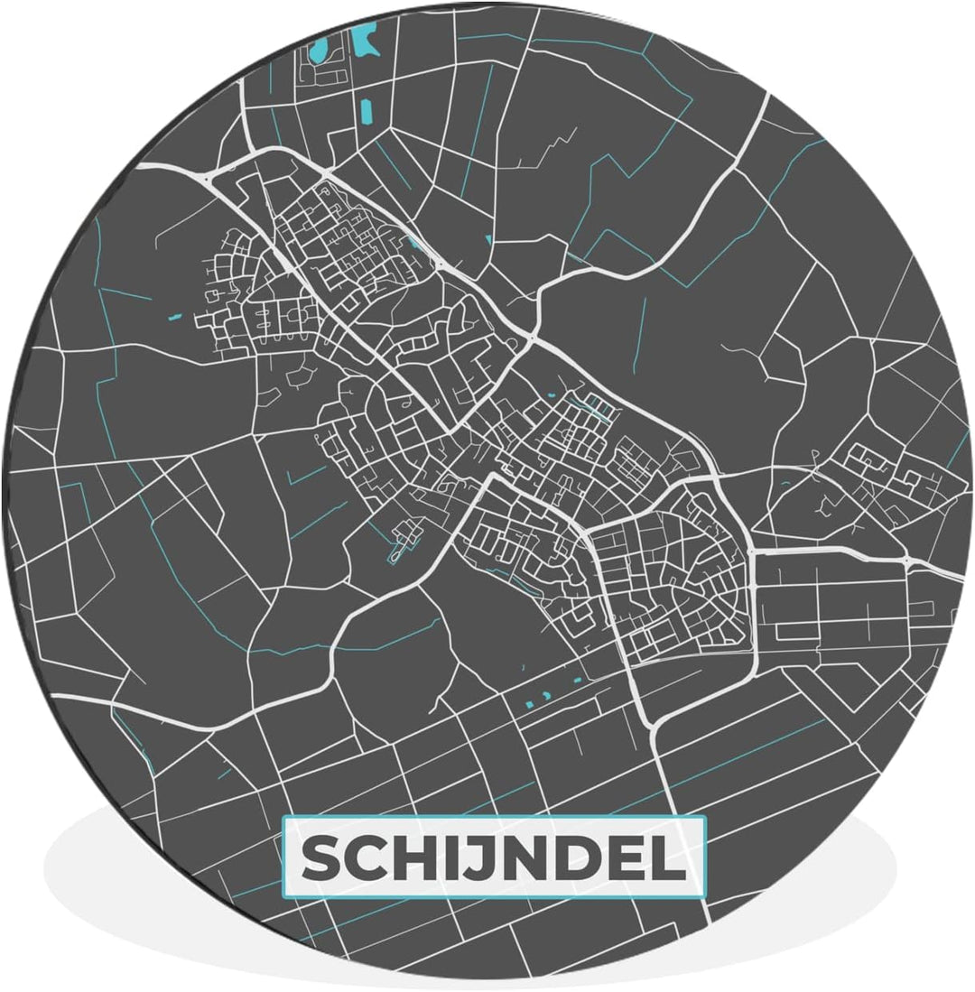 MuchoWow Wandbild Rund Wanddeko Deko Wohnzimmer Bilder 90x90 cm Karte - Schijndel - Stadtplan, 90x90