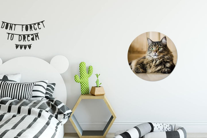 MuchoWow Wandbild Rund Wanddeko Deko Wohnzimmer Bilder 30x30 cm Schwarz und braun gestreifte Langhaa