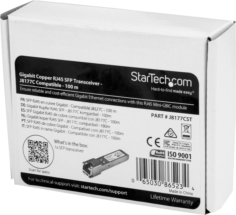 StarTech.com Gigabit RJ45 Kupfer SFP Transceiver Modul - HP J8177C kompatibel - 1000Base-T - Mini-GB