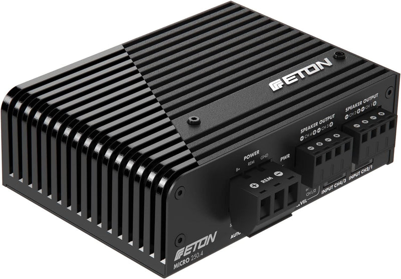 ETON MICRO 250.4 – sehr kompakte 4-Kanal Endstufe, Class-D Digital Verstärker, perfekt für PKWs und
