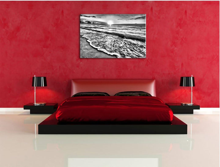 Pixxprint Meer bei Sonnenuntergang / 100x70cm Leinwandbild bespannt auf Holzrahmen/Wandbild Kunstdru