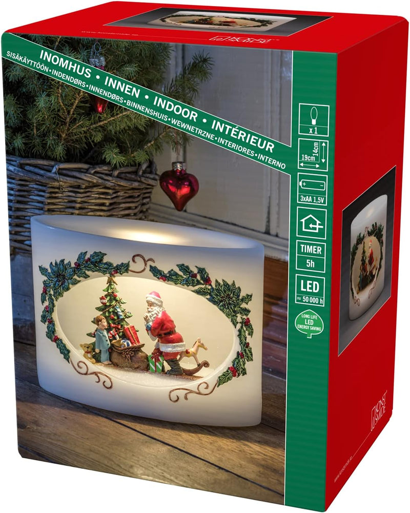 Konstsmide LED Echtwachskerze Weihnachtsmann mit Kind, weiss, mit 5h Timer, weisse Diode, batteriebe