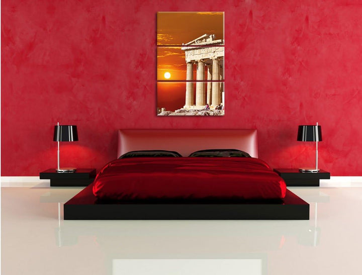 Pixxprint Tempel der Athene als Leinwandbild/Grösse: 3 Teilig (120x80) cm/Wandbild/Kunstdruck/fertig
