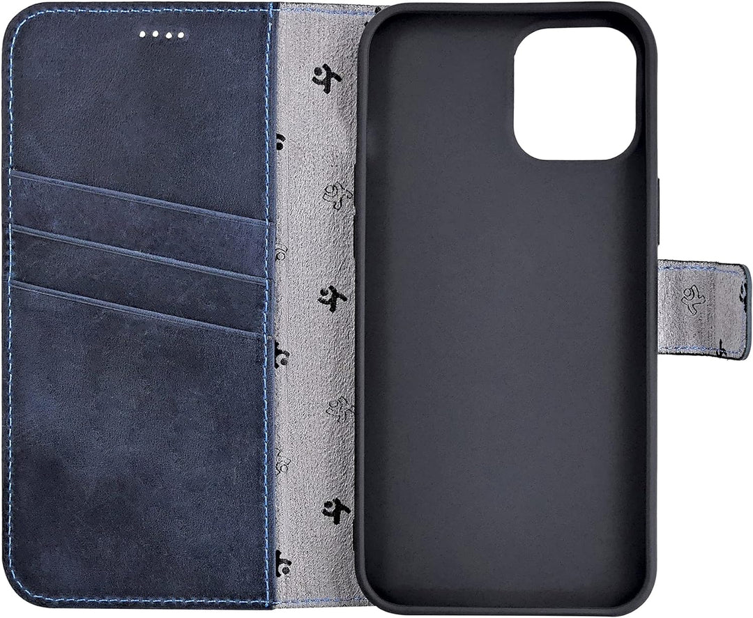 Suncase Book-Style Hülle kompatibel mit iPhone 12 (6.1") Leder Tasche (Slim-Fit) Lederhülle Handytas