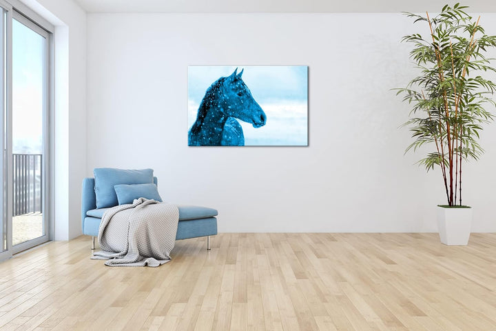 deyoli elegantes Pferdportät im Winter Format 80x60 Effekt: Monocrome Blau als Leinwandbild, Motiv f