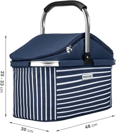 anndora Einkaufskorb 25 L Isolierkorb Picknick Kühlkorb - blau weiss gestreift Iso: Navy Gestreift,