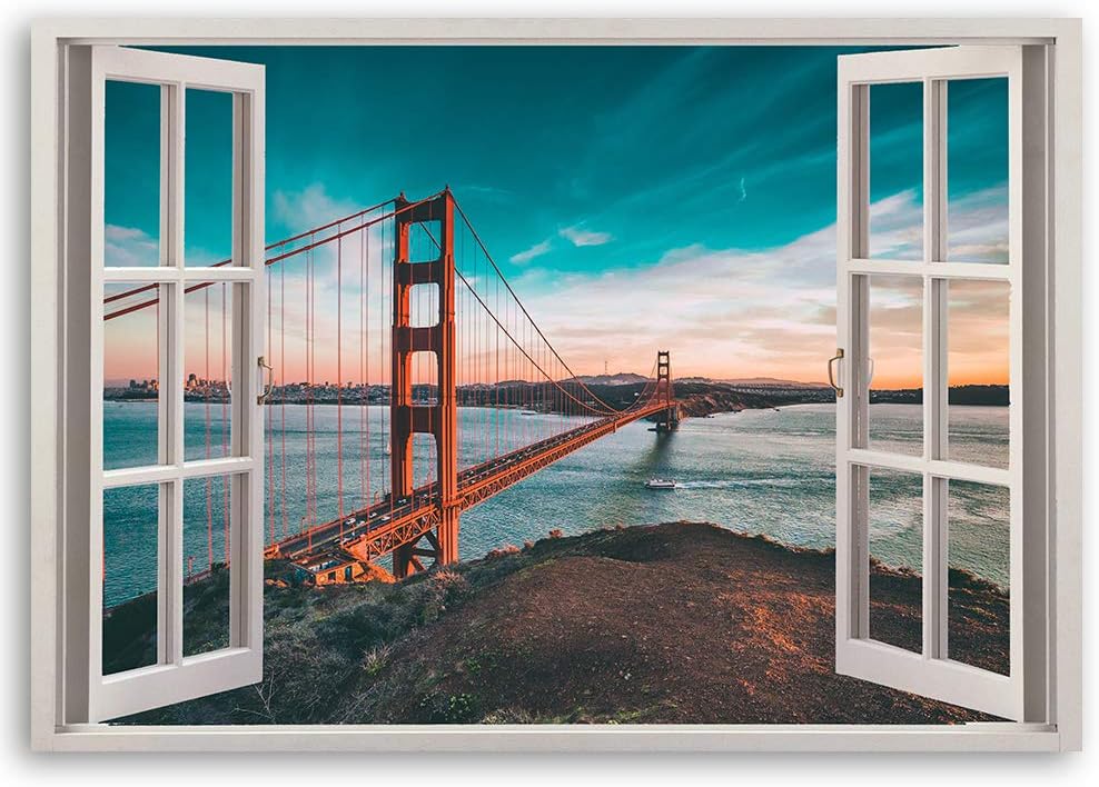 Feeby Wandbild 3D Illusion Druckbild Leinwandbild San Francisco Braun 90x60 cm Leinwandbild 90x60 cm