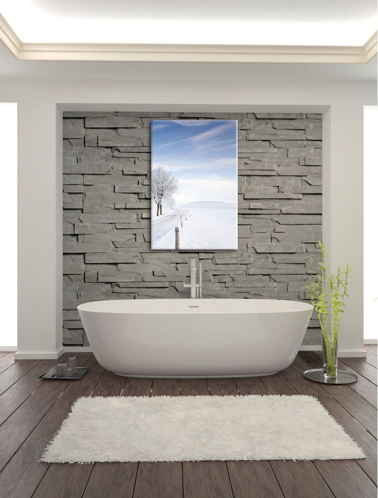 Pixxprint Baum im Schnee, Format: 100x70 auf Leinwand, XXL riesige Bilder fertig gerahmt mit Keilrah