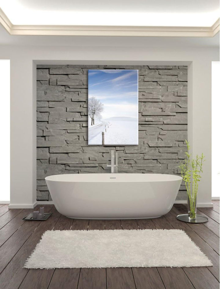 Pixxprint Baum im Schnee, Format: 100x70 auf Leinwand, XXL riesige Bilder fertig gerahmt mit Keilrah