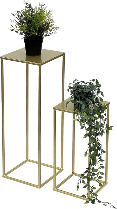 DanDiBo Blumenhocker Metall Gold Eckig 2er Set Blumenständer Beistelltisch 96406 Blumensäule Modern