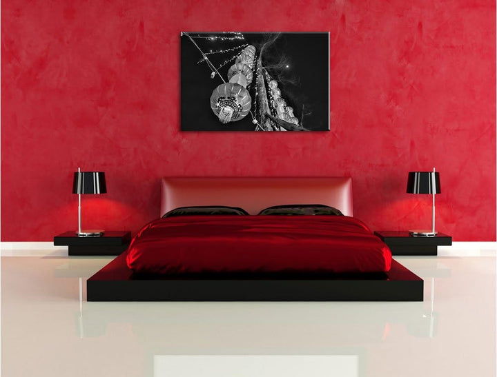 Pixxprint Monocrome, traditionelle chinesische Lampions, Format: 100x70 auf Leinwand, 100x70
