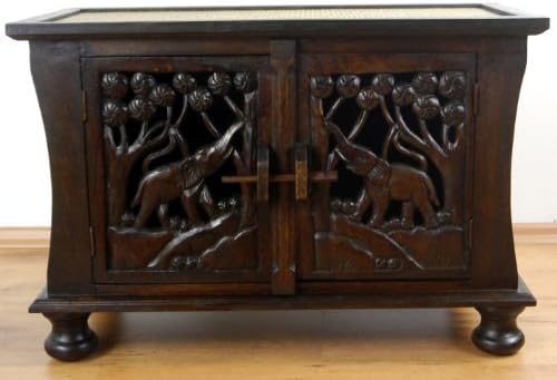 livasia Rattansideboard mit Elefantenschnitzerei, asiatische TV-Möbel, HiFi-Sideboard, Sitzbank (Nr.