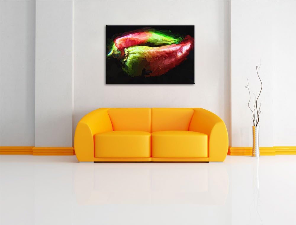 Dark zwei Chilischoten Deluxe Format: 100x70 cm auf Leinwand, XXL riesige Bilder fertig gerahmt mit