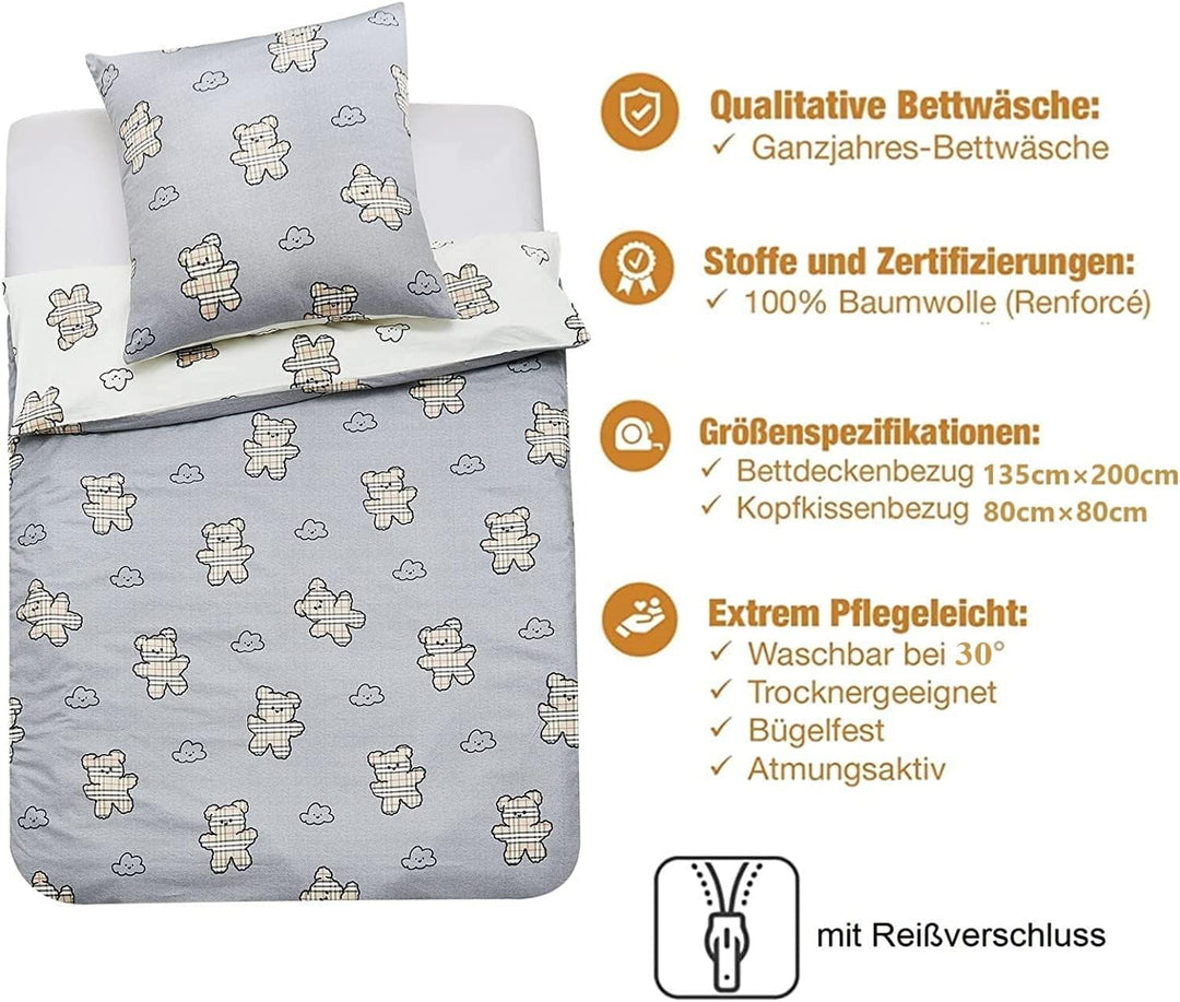 YEPINS Kinderbettwäsche 135x200 Bettwäsche 100% Baumwolle Wendebettwäsche 2teilig Kinder Bettwäsche