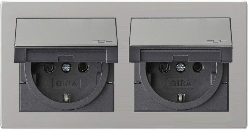 Gira Edelstahl Komplett-Set Klappdose – 2 x KlappSteckdose 0454600 inkl. 2fach Rahmen und Dichtungss