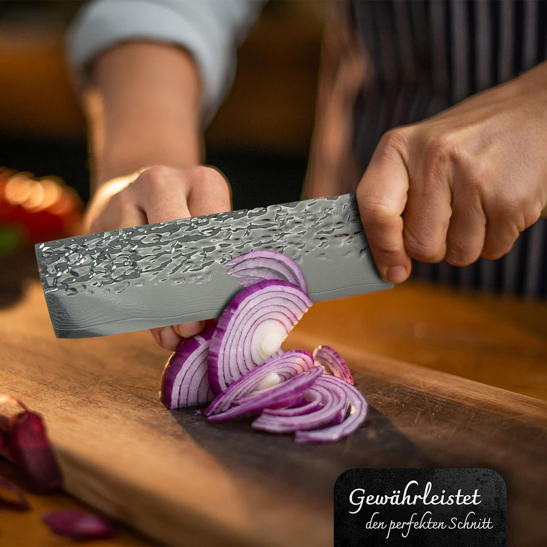 Ruka Nakiri-Messer - Damaststahl Küchenmesser 17 cm - rostfrei - sehr scharfe Klinge - Extreme Härte