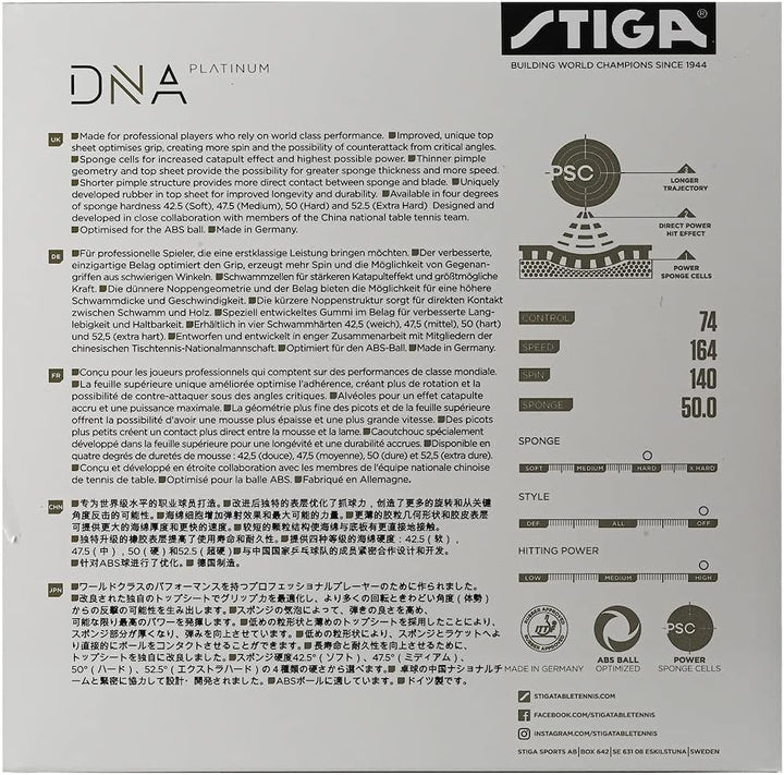 Stiga Unisex-Adult DNA Platinum H Tischtennisbelag 2,1 mm Rot, 2,1 mm Rot
