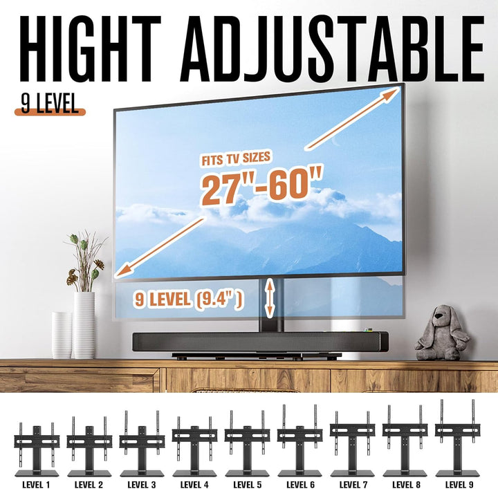 Universal TV-Ständer/Basistisch-TV-Ständer, 27 bis 60 Zoll verstellbar, 9-Stufen-Höhe, schwere gehär