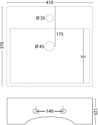 NEG Waschbecken Uno74H (eckig) Hänge-Waschschale/Waschtisch (weiss) mit schmalem Rand und Nano-Besch