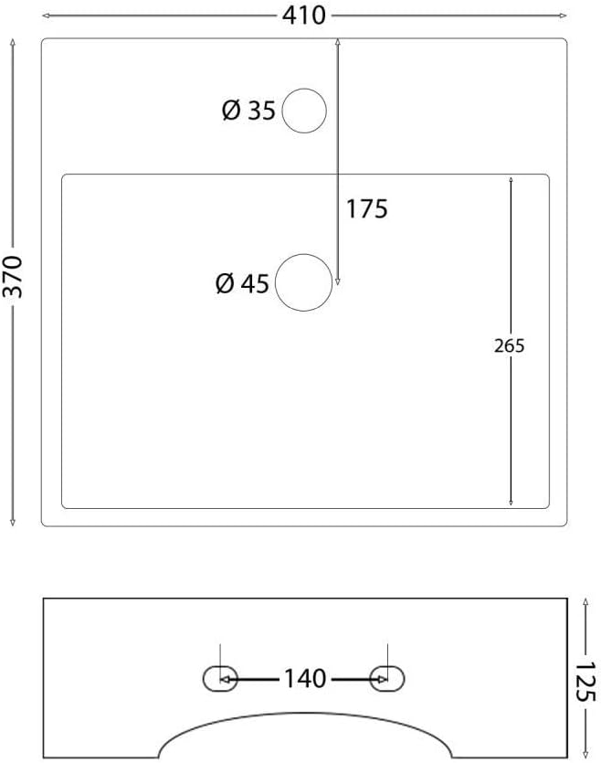 NEG Waschbecken Uno74H (eckig) Hänge-Waschschale/Waschtisch (weiss) mit schmalem Rand und Nano-Besch