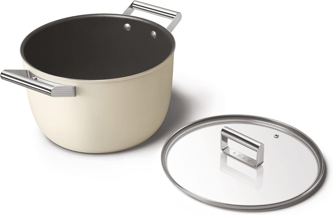 Smeg CKFC2611CRM Kasserolle 26 cm mit Deckel creme, Cremefarben 26 cm Durchmesser Creme, 26 cm Durch