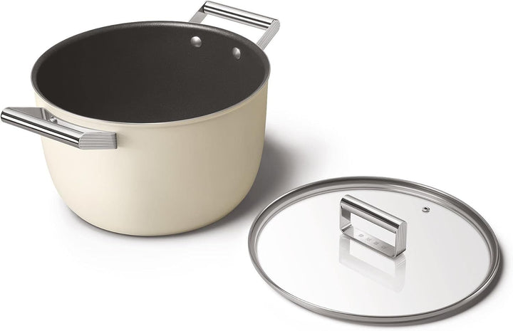 Smeg CKFC2611CRM Kasserolle 26 cm mit Deckel creme, Cremefarben 26 cm Durchmesser Creme, 26 cm Durch