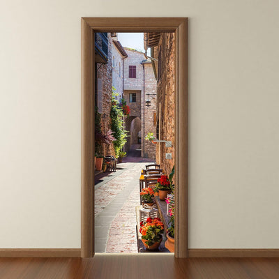 wandmotiv24 Türtapete Gasse, Mediterran, Italien, Sonne 70 x 200cm (B x H) - Dekorfolie selbstkleben