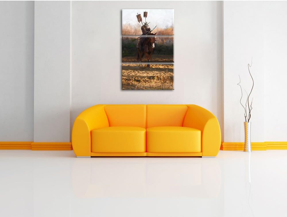 Pixxprint Samurai Krieger auf einem Pferd als Leinwandbild/Grösse: 3 Teilig (120x80) / Wandbild/Kuns